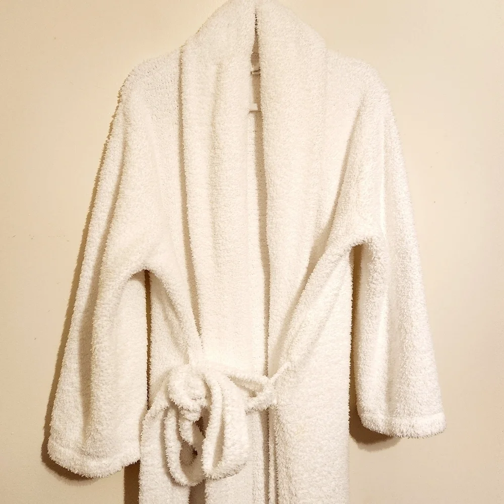 Barefoot Dreams | Women's White CozyChic® Ribbed Hooded Robe (Size 2/Medium)